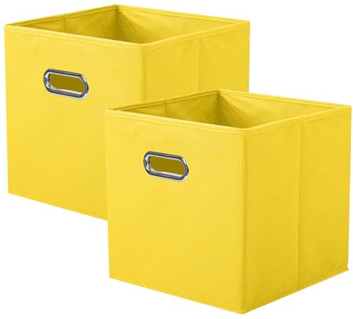 powerking Stoff Aufbewahrungsbox Bins, 2-Pack faltbare Tuch Aufbewahrungswürfel Organizer Schublade mit Metallgriff für Schrank und Spielzeug Lagerung, Gelb