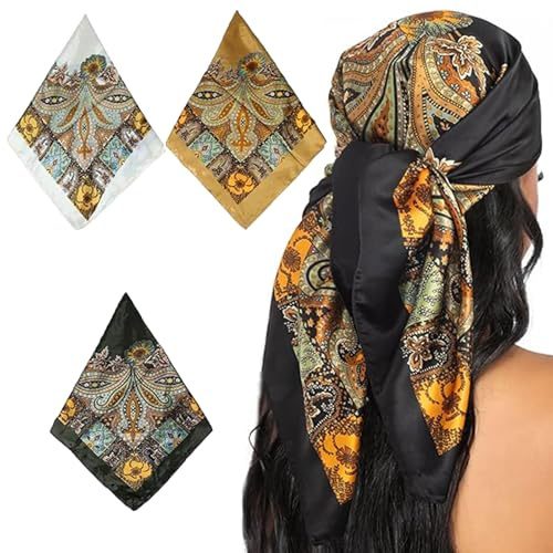 Guyode 3 Pièces Bandana Femme Bandana Cheveux Echarpes et Foulards Femme Foulard Carré Plage Accessoire Robes de Mariage Carre de Soie Accessoires Cheveux Mariag Robe Soiree Accessoire