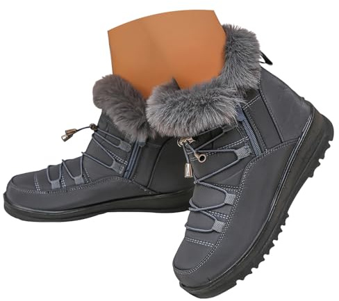 Bottes de neige pieds nus pour homme et femme - Imperméables, isolées, chaudes, antidérapantes et réglables - Semelle confortable - Bout large - Doublure en fourrure - Baskets d'extérieur, gris, 39.5