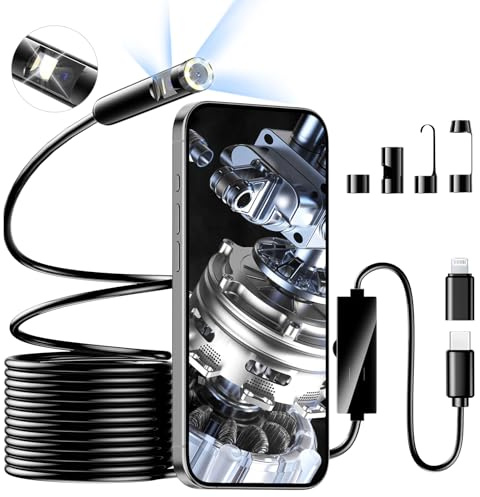 Dual Lens Endoscope Inspection Camera, 1920P HD Inspection Camera with 8+1 Adjustable LED Lights, IP67 Waterproof Endoscope, Semi-Rigid Snake Borescope for Android, iPhone, Samsung (16.5 Ft/5m) Black