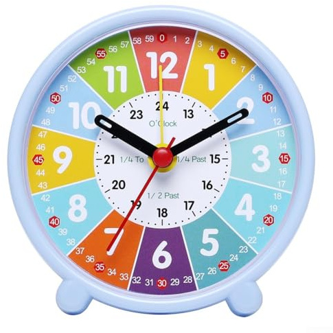 Colorful Silent Learning Clock for Kids, 3.5 Inch Plastic Educational Wall Clock for Teaching Time - Compatible with Classroom & Home School Use(Early School Blue)