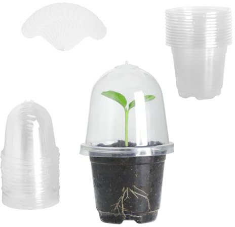 JYYWTSI Pots de Semis 9 cm avec Cloche d'Humidité, 12 Pièces Pot Orchidée Transparent, Pots de Plantation Ronds en Plastique avec Couvercle, Petits Pots pour Semis Graines, Plants et Succulentes