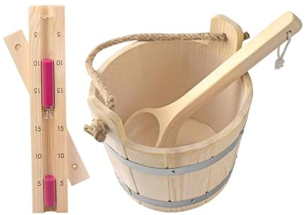 mophrati Cubo de sauna con cucharón y temporizador de reloj arena 5 l, complemento para cualquier sauna vapor relajante, kit accesorios herramientas portátiles, resistente y accesorios
