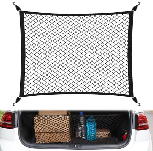 QWORK® Red Maletero Coche 80x60cm Elástica con 4 Ganchos – Organizador de Almacenamiento Extensible hasta 160x120cm para SUV, Furgonetas y Turismos – Red de Equipaje Carga Maletero