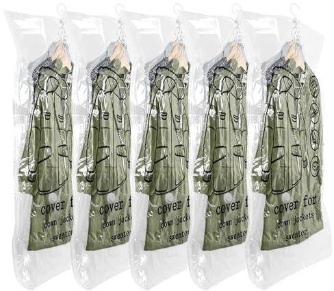 BZURTER Sacchi Sottovuoto Piumoni 5 Pezzi, 110x70cm Sacchetti Sottovuoto Vestiti Riutilizzabili Sacchi Sottovuoto Vestiti da Appendere Per Abiti Cappotti Giacche