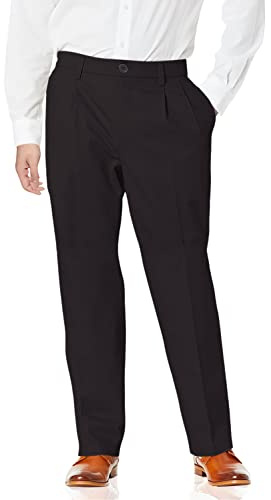 Dockers Men's Relaxed Fit Signature Khaki Lux Cotton Stretch Pants - Pleated, Black, 34W x 30L