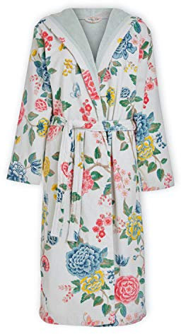 PiP Studio Bademantel Good Evening Weiß Hell Beige Sauna Morgen Mantel Blumen Blüten Print Design Frottier Velours, Größe:XXL