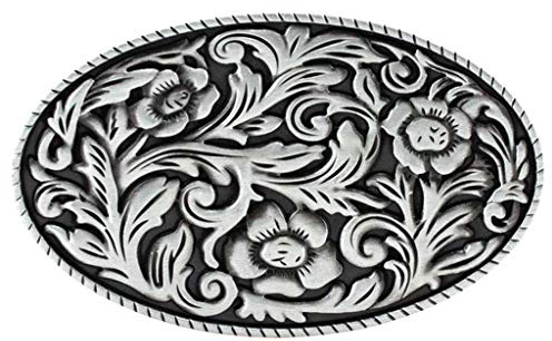 Hebilla de metal ovalada Plata antigua floral con borde de cuerda Hebilla de cinturón occidental de moda para uso diario