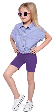 SOFTSAIL Cykelbyxor för barn, flickor, bomull, ogenomskinliga, elastiska sommarleggings för sport, fritid, korta sportbyxor, dansbyxor, shorts för flickor, violett, 5-6 År