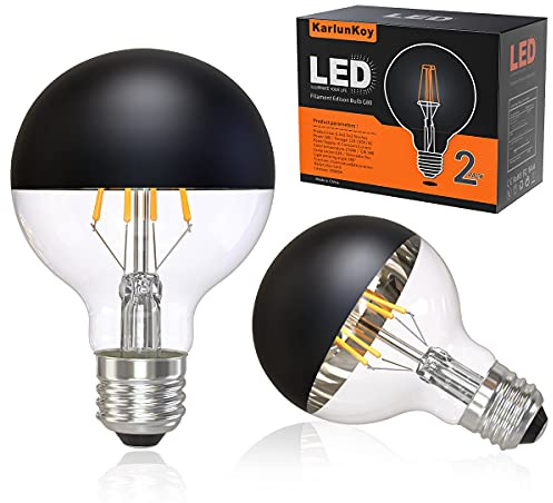 Half Chrome Light Bulb,Dimmable 6W (Equivalent 60 Watt) LED Edison Bulbs,G25/ G80 Half Black Dipped LED Light Bulb Globe Shape 2700K Warm White,Decorative Mirror CRI 90+ E26 Base Pack of 2 (Black)