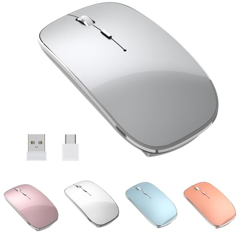 Halpilt Wireless Mouse Chargeable Portable Silent USB and Type-C Dual Mode Wireless Mouse 3 Adjustable DPI for Laptop, Mac, Android, PC (Q23S Black) (Grey)