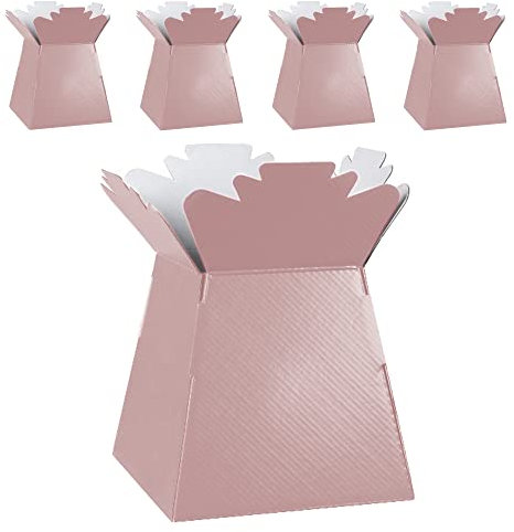 Flower Bouquet Boxes Florist Packaging Gift Craft Box Vase – Holder for Flowers, Bouquets, Plants, Sweets – Decoration for Wedding, Birthday, Anniversary, Floral Arrangement – Pack of 5 – Rose Gold