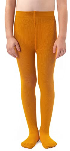 NOQ Medias de punto lisas para niñas, cálidas, opacas, para el colegio, baile de ballet, guardería, Curry 92/98 cm