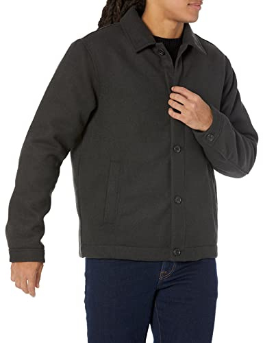 Amazon Essentials Giacca Bomber in Misto Lana (Disponibile nelle Taglie Forti) Uomo, Nero Slavato, L