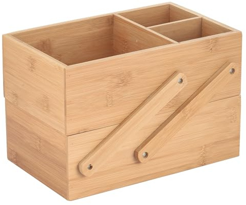 MSV - Organisateur de Maquillage 2 Niveaux - Gamme ISALYS - Bambou Écologique - Boîte de Rangement pour Cosmétique, Accessoires et Produits d’Hygiène - Beige