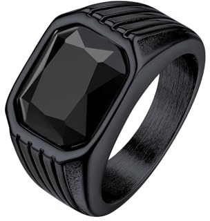 Bestyle Anello Acciaio Inossidabile Uomo, Anello Uomo Nero con Pietra Onice Nero, Anello Ragazzo Maschio con Misura IT 27.5 Circonferenza 67.2mm, Idee Regalo per Anniversario.