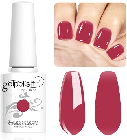 Vishine 8ml Vernis à ongles Gel Semi-Permanent Translucide Rouge rosé,Sheer Naturel French Manucure Nail Art Vernis Gel Blanc UV LED Soak Off Manicure LM134