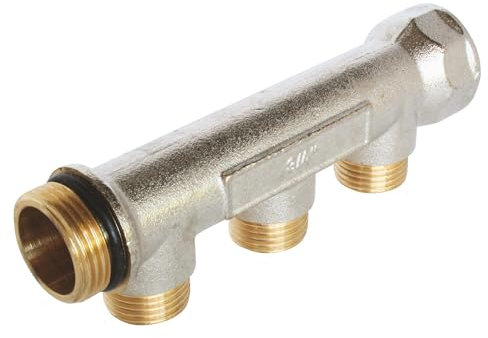 SOMATHERM FOR YOU, Collecteur sanitaire en laiton nickelé, Male-Femelle 20/27, auto-étanche, 3 dérivations plates, idéal pour installations sanitaires et de chauffage