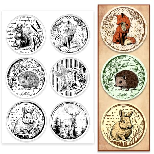 PH PandaHall Animals Silicone Stamps, Fox Rabbit Clear Stamps | Squirrel Hedgehog Rubber Stamp for Card Making, Sika Deer Transparent Stamp for Easter Paper Crafting Journal Scrapbooking