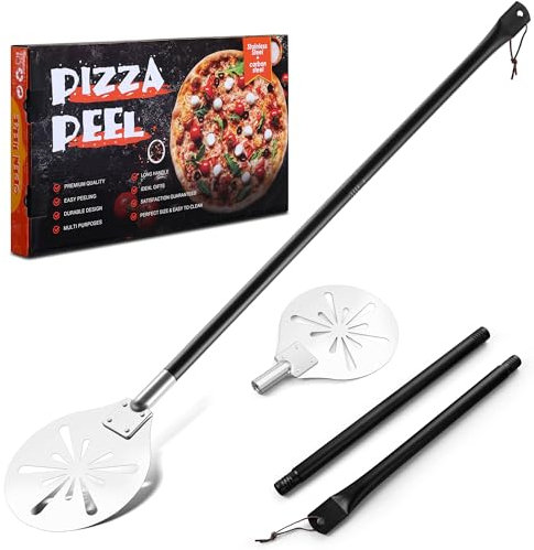 Homikit Pala para pizza de 22,8 x 25 x 85 cm, de acero inoxidable, perforada, con mango extraíble para deslizar fácilmente sobre piedra para pizza, para horno, barbacoa, horno de ladrillo