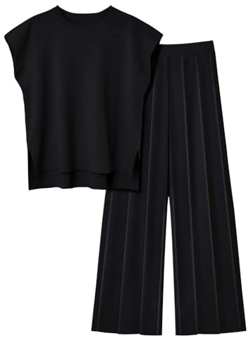 YIzdegg Conjunto de chaleco casual para mujer Top y pantalones de color sólido de punto dos conjuntos Conjuntos suéter de punto dos traje pantalones de chándal conjunto de mujer, Negro , XL