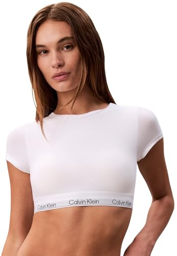 Calvin Klein Sujetador Bralette Mujer Camiseta con Cuello Cerrado, Blanco (White), L