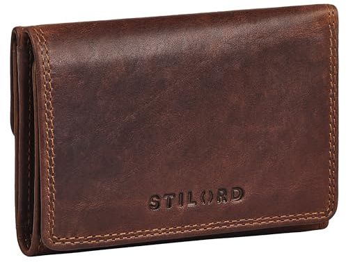 STILORD Olive Echtleder Geldbörse Damen Mittelgroß Leder Portemonnaie - Freuen Brieftasche mit RFID Schutz - Trifold Damengeldbörse mit Münzfach in edler Geschenkbox Farbe:Kara - Cognac