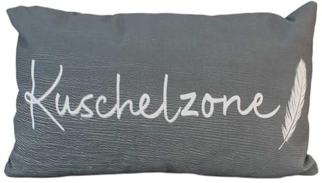 BEMIRO Dekokissen Kuschelzone, 50 x 30 cm, Grau mit weißer Schrift und Feder-Motiv, Handwäsche