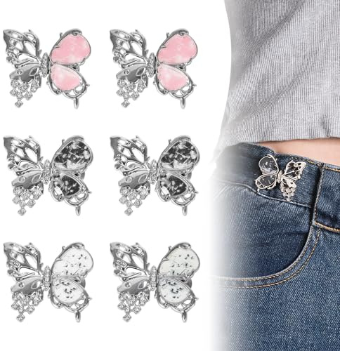 Juego de 6 Tensores de Cintura para Pantalones de Mariposa,Juego de Hebillas de Cintura Ajustables,Botones de Ajuste de Botones Desmontables para Pantalones,Jeans,Faldas,Mangas
