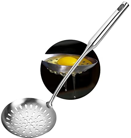 TBWHL Skimmer Slotted Spoon, Slotted Spoons for Cooking, Heavy Duty 304 Stainless Steel Slotted Spoon with Vacuum Ergonomic Handle, Comfortable Grip Design Strainer Ladle for Kitchen, 14.96 Inches