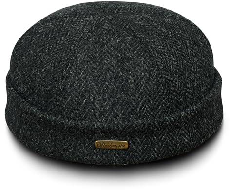 Sterkowski Docker | Genuine Scottish Tweed Beanie for Men and Women | Watch Cap Work Outdoor Short Trawler Handmade Warm Longshoremen Sailor Mariner Brimless Fisherman Skully Winter Anthracite 59 cm
