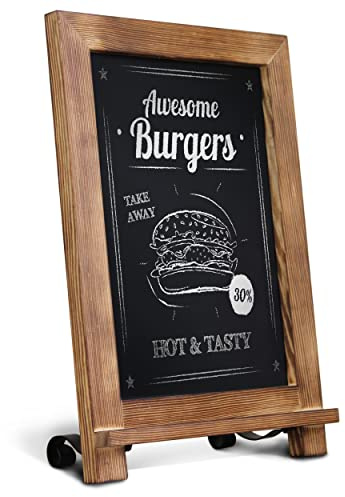 HBCY Creations Rustic Torched Wood Tabletop Chalkboard with Legs/Vintage Wedding Table Sign/Small Kitchen Countertop Memo Board/Antique Wooden Frame (9.5” x 14” Inches) (Torched Brown)