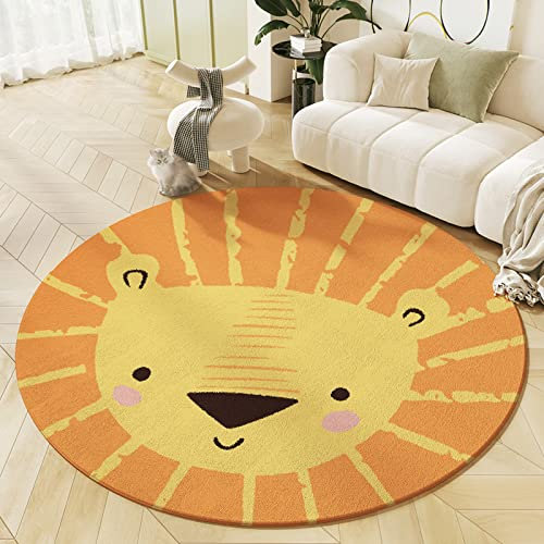 KiKom Cartoon Lion Runder Teppich für Wohnzimmer, Kinder Krabbeln, Rutschfester Schlafzimmer-Teppich 1PC (Orange, 100cm)