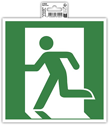 Exacompta 67002E Notausgang links Klebeschild 20x20cm Grün aus UV-beständigem PVC Hinweisschild Schilder Warnhinweis Sticker Aufkleber Türschild