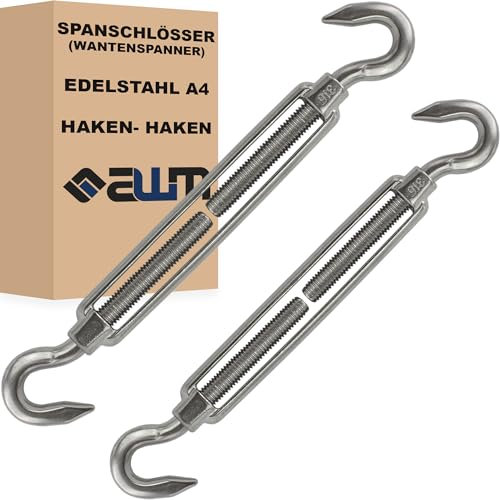 Edelstahl VA4 Seilspanner Wantenspanner Drahtseil Spannschloss Drahtspanner Spannschraube Spanner - 2 Stück (Haken x Haken (Offen) - M8)