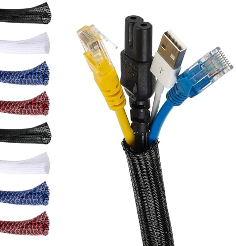 MarketConnect® Guaina Cavi SELF-CLOSING Ø 6mm, L 4mt • Raccogli e Nascondi Cavi • Ideale per Scrivania e TV • NERO