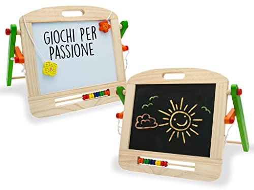 Lavagna da Gioco per Bambini in Legno Lavagna in Legno da Tavolo per Bambini con Gessetti, Doppia, Lavagnetta da Tavolo per Bimbi