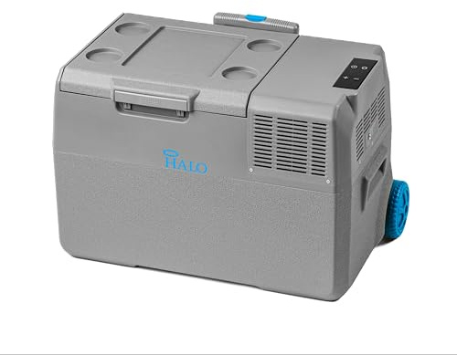 Halo Power Electric Cooler, Portable Fridge & Freezer with Iceless Design, 12/24V DC and 100-240V AC for Camping & Vehicles, 23 QT Storage Capacity