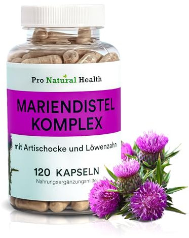 Mariendistel mit Artischocke, Löwenzahn, 80% Sylmarin I 120 Kapseln I Made in Germany I Ohne Zusatzstoffe & Ohne Magnesiumstearat I Glutenfrei & Laktosefrei