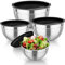 TEAMFAR Rührschüssel, 4 Stück Edelstahl Schüssel Salatschüssel mit Luftdicht Deckel, Schwarz Schüsselset für Küche, 4,5/3/1,5/1,2L, Spülmaschinenfest