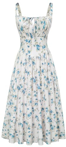 SCARLET DARKNESS Robe d'été pour Femme Robe Bretelles Spaghetti à Fleurs Victorienne Bleu XL