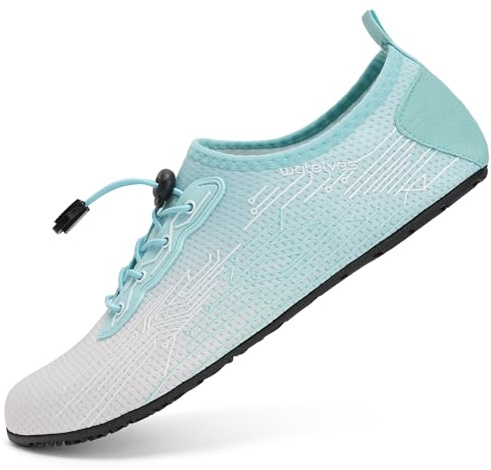 Barefoot Water Shoes Aqua Spotrs Socks Quick-Dry Beach Swim Snorkeling Surf Diving Pool Yoga Shoes for Mens Womens (White Blue, 6/7UK)