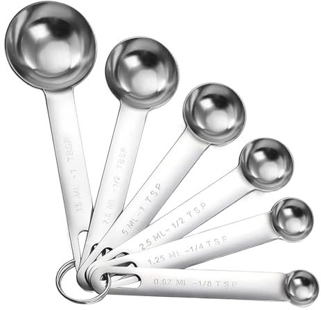 6 Stück Messlöffel-Set, Edelstahl Messlöffel, 6 Measuring Cups Metall Messlöffel mit Skala, Gewürzlöffel Esslöffel Dosierlöffel für Klein Trockenrationen Flüssigkeiten Backmessen Feststoffe