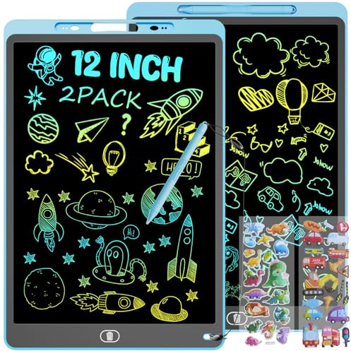 2 Pack 12 Pouces Tablettes Graphiques Enfant, Tablette d'écriture LCD Colorée, Ardoise Magique, Tablette Dessin avec Fonction de Verrouillage & D'effacement, Jouet Educatif de Filles et Garçons, Bleu