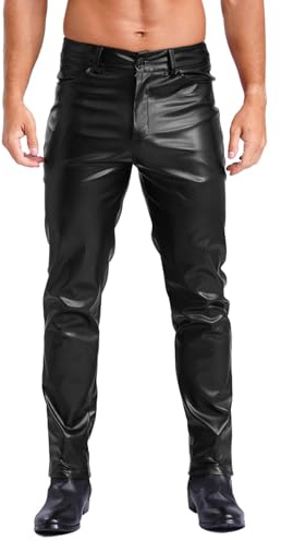 inlzdz Homme Pantalon de Moto en Cuir Simili Moulant Pantalon de Danse Club Disco Clubwear S-5XL Noir L