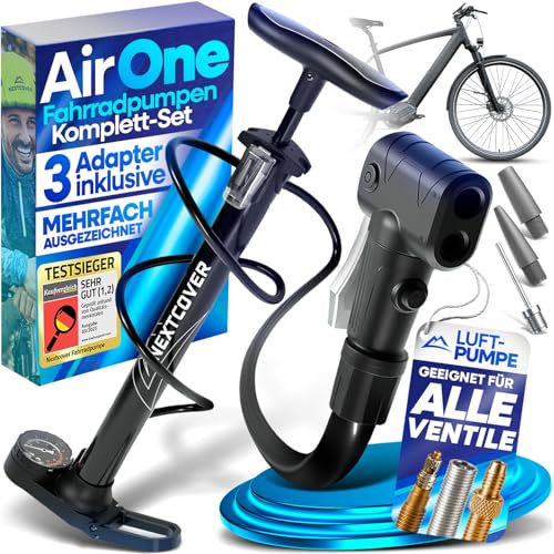 NEXTCOVER® Fahrradpumpe Alle Ventile mit [Airflow-Technologie] I Pumpe für Autoventil, Presta Ventil & Dunlopventil I Standluftpumpe Fahrrad mit Manometer I Luftpumpe Fahrrad [AirOne]