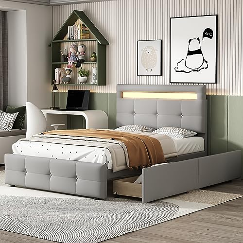 Dolamaní lit moderne pour adolescent 90 x 200 cm avec sommier à lattes et rangement, tête de lit rembourrée, rembourrage en lin, pour garçons