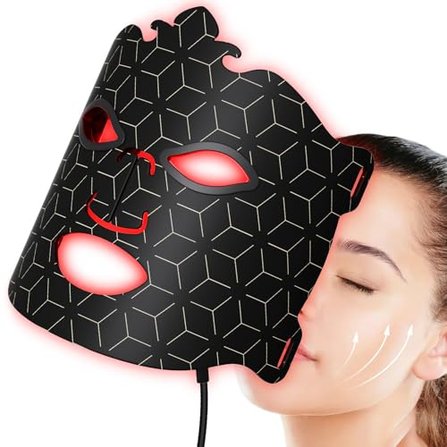 Máscara Facial LED Profey en 7 Colores, Máscara LED Premium para Cuidado Facial Diario y Tratamiento Suave, Máscara LED Recargable, Color Negro