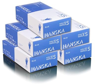 HANSKA Paquete de 500 guantes desechables de nitrilo Azul - Sin polvo - Desechables - Ambidiestros - Base de goma - Apto para uso médico y manipulación de alimentos (500, XS)