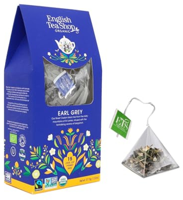 English Tea Shop | EKOLOGISKT svart te Earl Grey Bergamott smak | Earl Grey Aromatic Kandy Region Sri Lanka i Eco-Box - 1 x 15 pyramider
